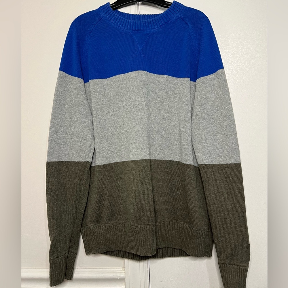 Colorblock Men's Sweater - Blue, Gray, and Olive
